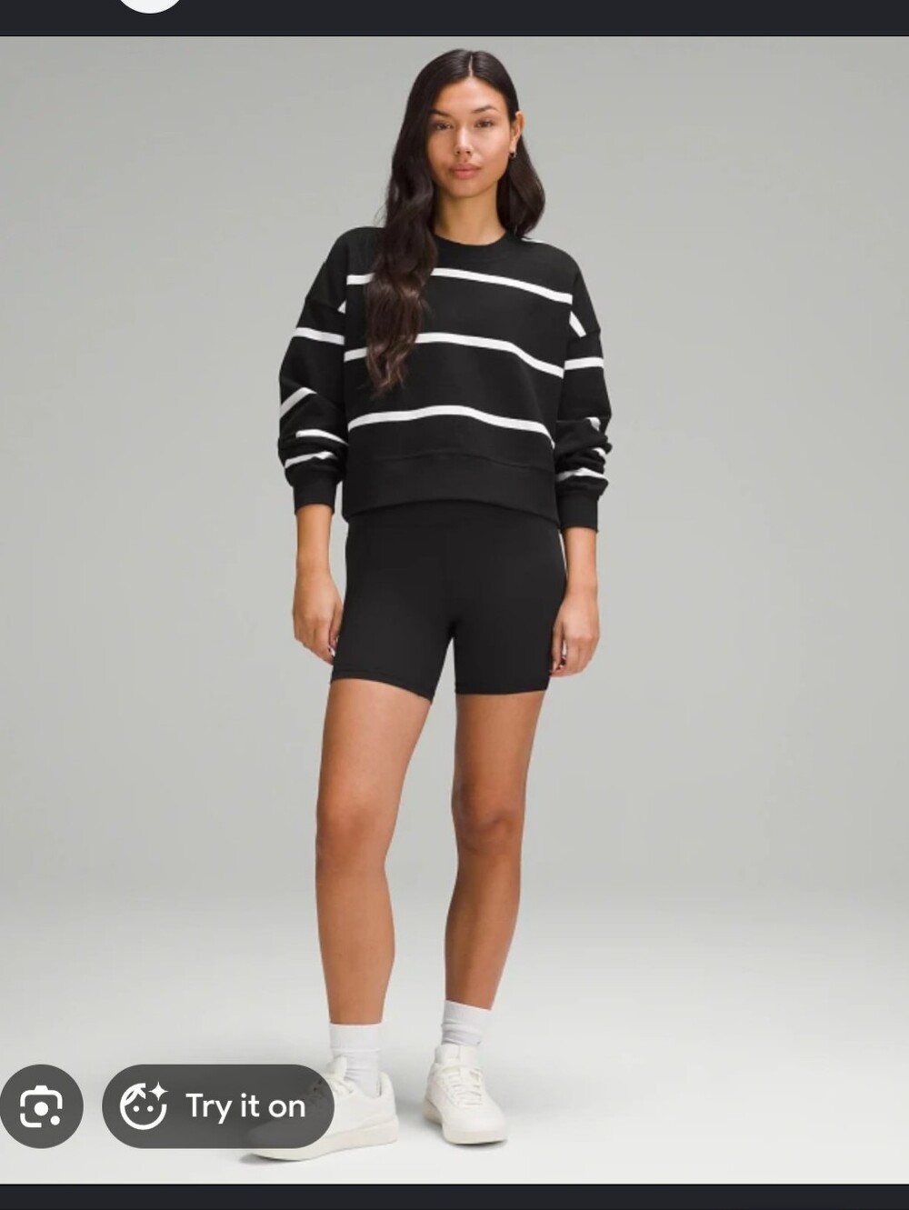 Pristine Lululemon Perfectly Oversized Cropped Crew Black/White Stripe Size 6